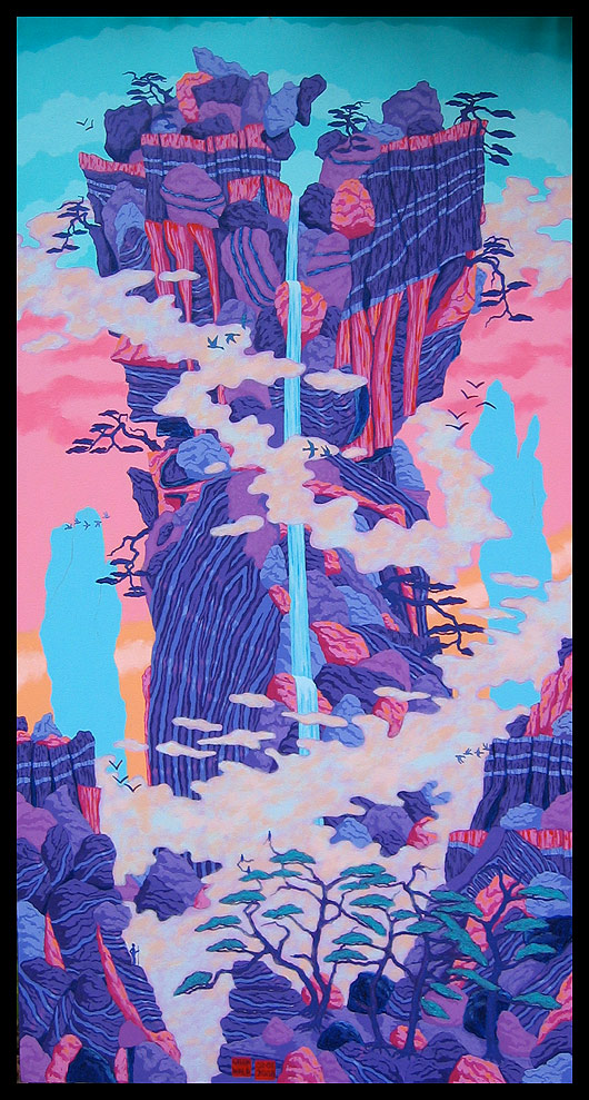 Watching the Waterfall (after Shen Chou)  |  75" x 30"