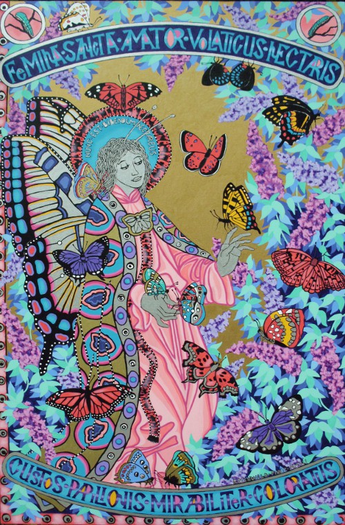 St. Flighty Lover Of Nectar, Guardian Of Amazingly Colored Butterflies  |  58" x 36"