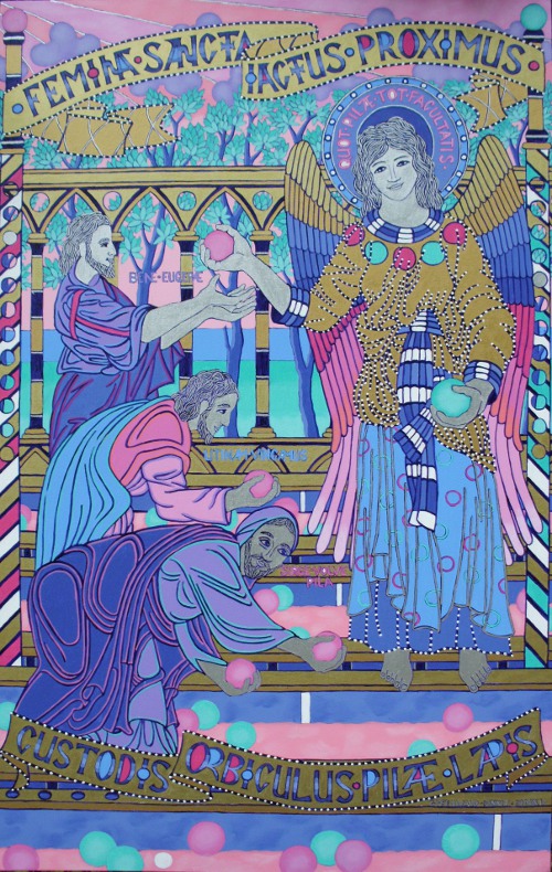 St. Nearest Toss, Guardian Of Stone Ball Rollers  |  58" x 36"