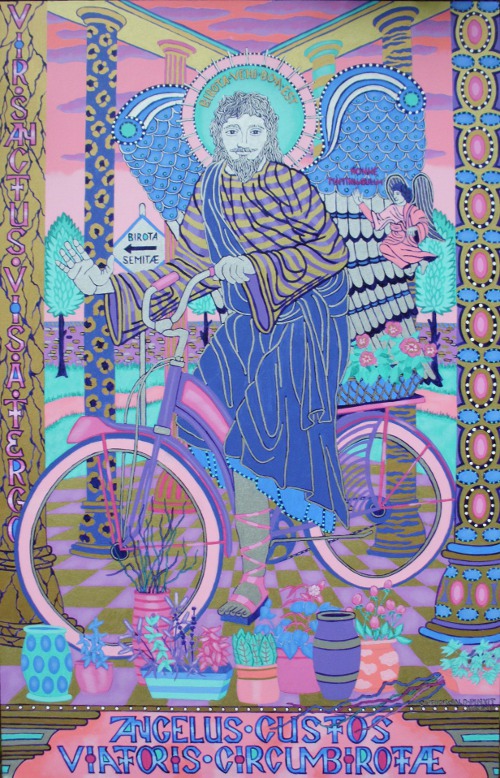 St. Propelling Force From Behind, Guardian Angel Of Travelers Who Ride Around On A Bicycle  |  58" x 36"