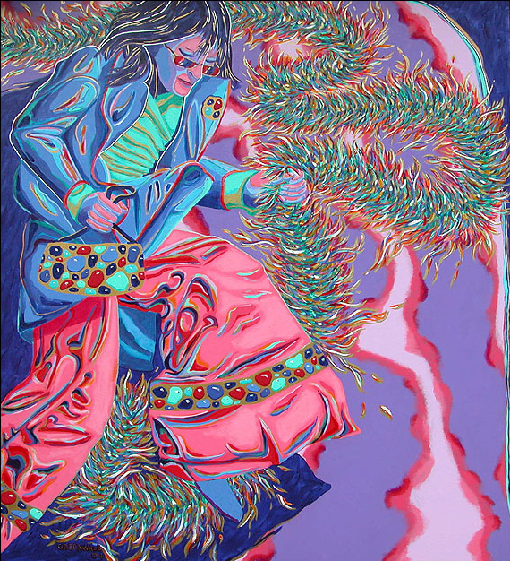 Woman with Flaming Boa "Lola"  |  48" x 48"